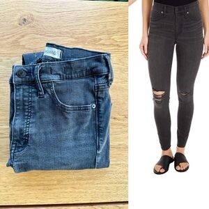 Madewell 9" High Rise Skinny Black, Charcoal Distressed Denim Blue Jeans